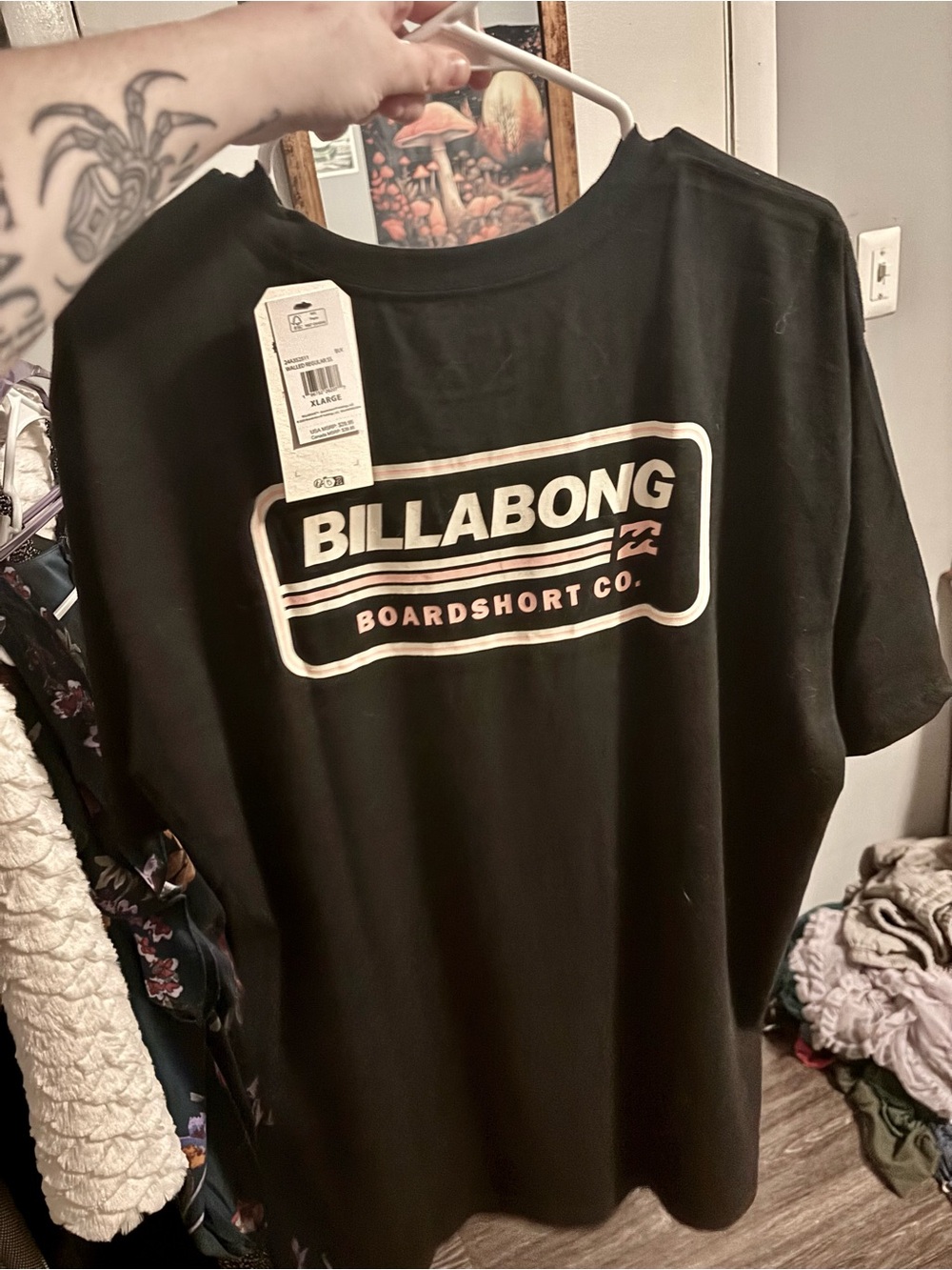 Billabong Black Graphic Logo Tee with Beige Tag